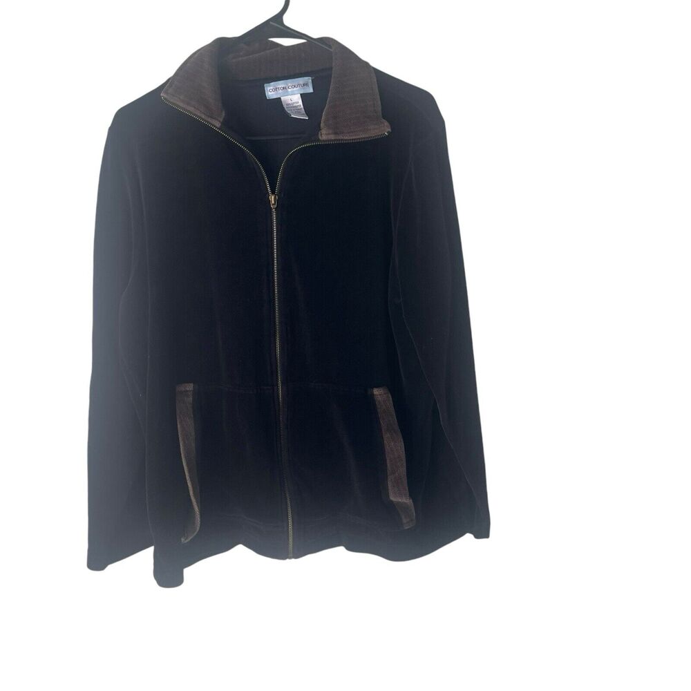Cotton Couture Women's Size Large Velvet Grunge Academia Full‎ Zip Sweater
